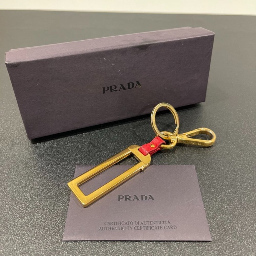 Prada Saffiano Leather Keyring Unisex Gold Plated Hardware (JB1404)